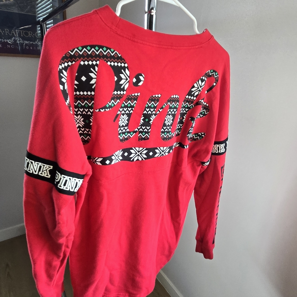 PINK Victoria's Secret Red Long-Sleeve Logo Sweatshirt